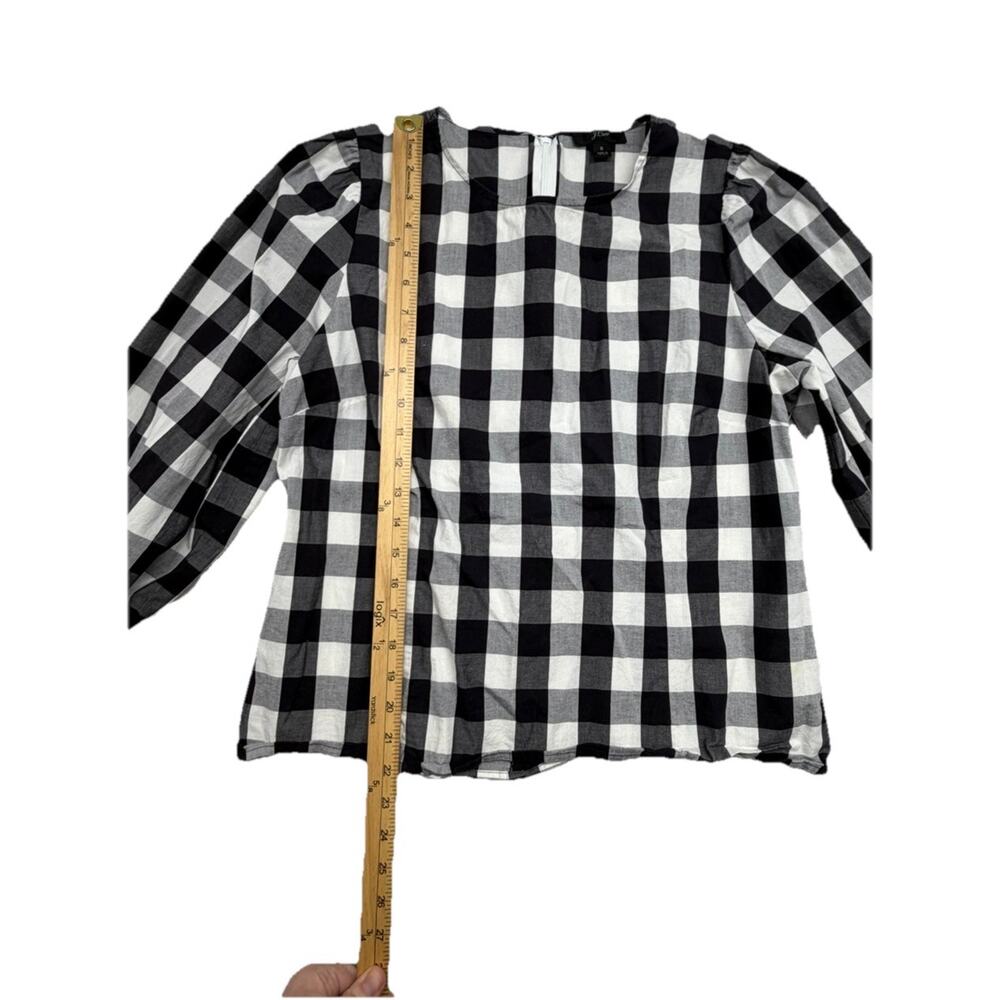 J. Crew Puff Sleeve Blouse Top Gingham Black and White Size 8 Classic Cotton - Picture 3 of 9